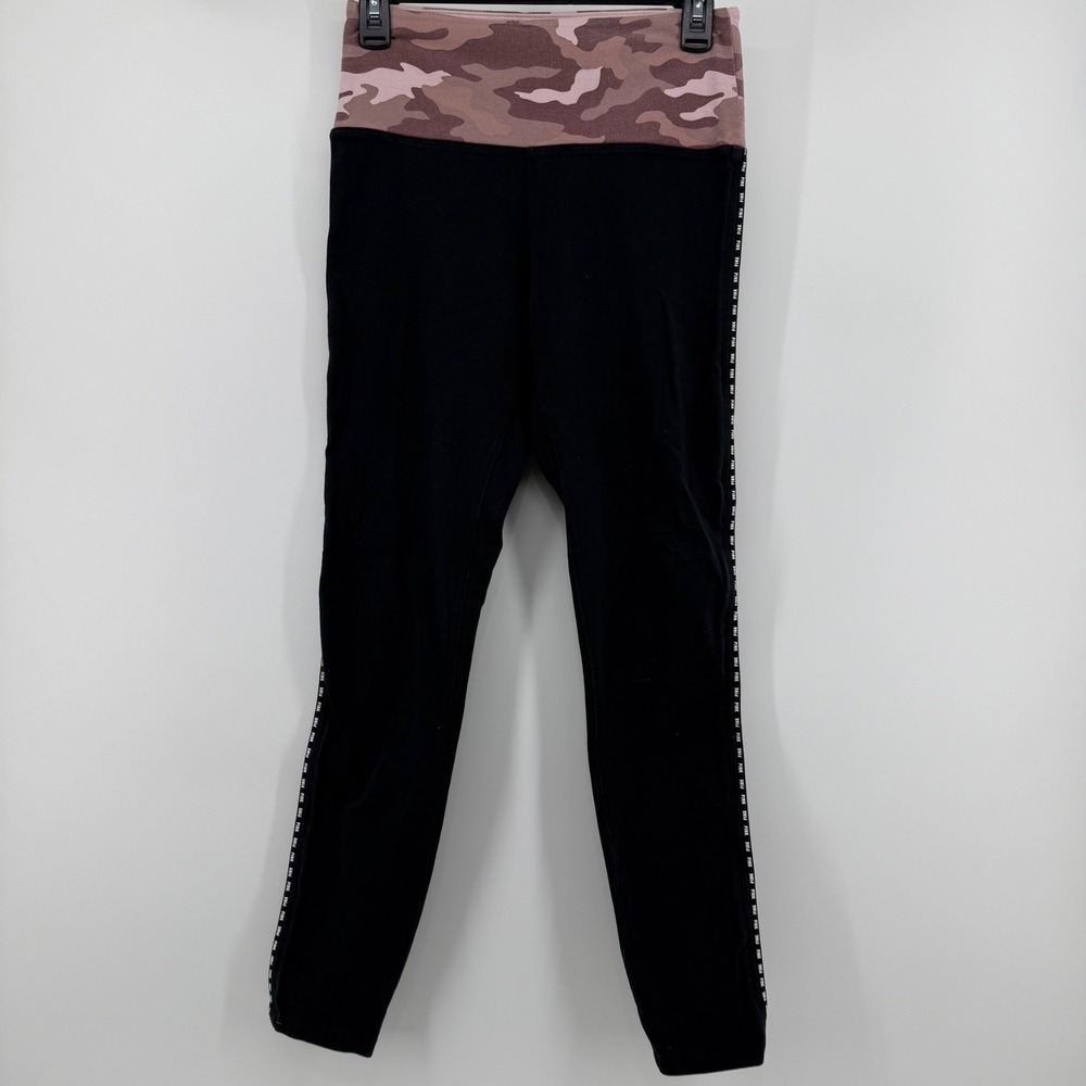 PINK Victoria's Secret Yoga Leggings Black Pink Camo Waist Logo Tape Medium